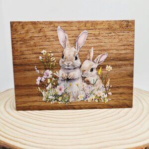 Handcrafted Home Decor Floral Easter Bunny Rabbit Mini Wood Sign Tiered Tray